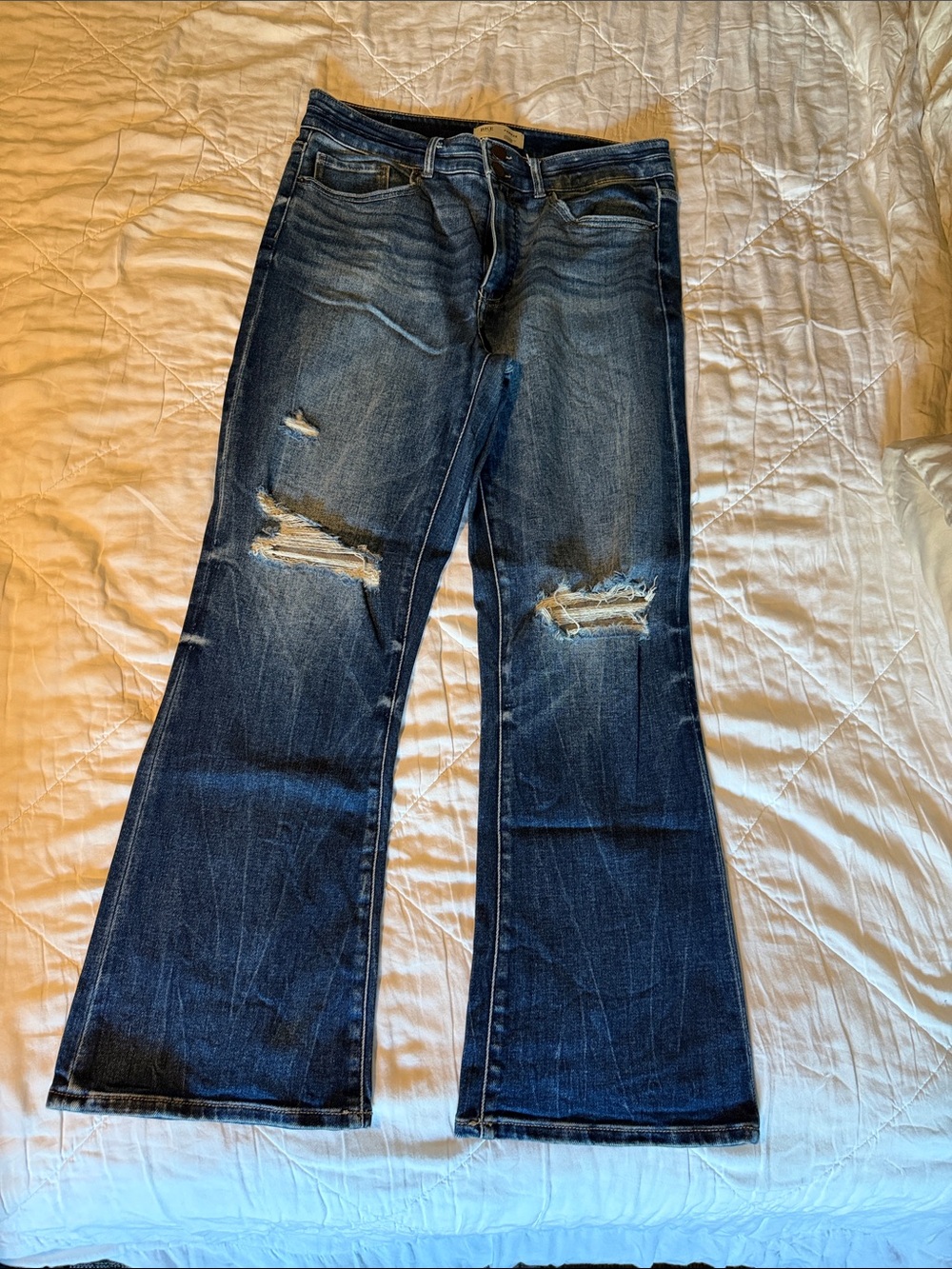 BKE Dark Blue Distressed Boot-leg Jeans